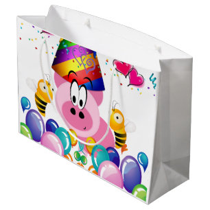 Grande Bolsa de regalo de cumpleaños feliz cerdo rosa Bum