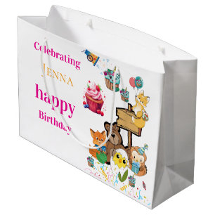 Grande Bolsa de regalo de cumpleaños feliz gato zorro oso