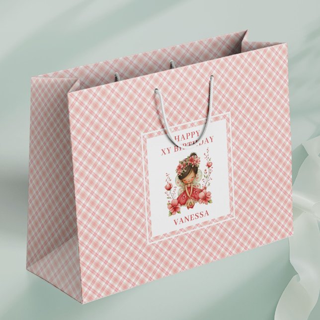 Grande Bolsa de regalo de cumpleaños floral caprichosa de (Pink Fairy Girl Whimsical Floral Birthday Gift Bags

)