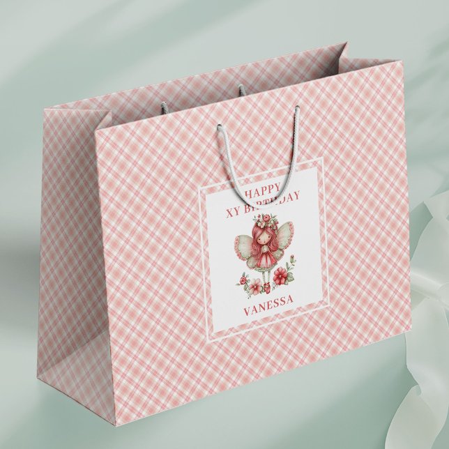 Grande Bolsa de regalo de cumpleaños floral sonrojada de  (Colorful Fairy Girl Blush Floral Birthday Gift Bags

)