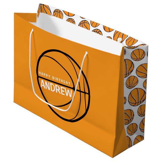Grande Bolsa de regalo de cumpleaños para el baloncesto (Angulo Anverso)