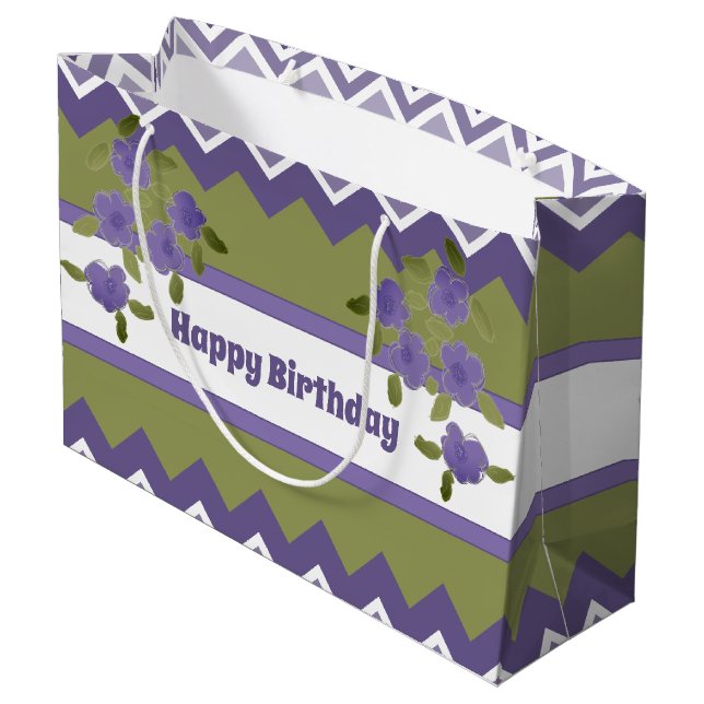 Grande Bolsa De Regalo De Cumpleaños Verde Y Morado (Angulo reverso)
