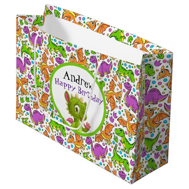 Grande Bolsa de regalo de dinosaurio personalizable para  (Angulo Anverso)