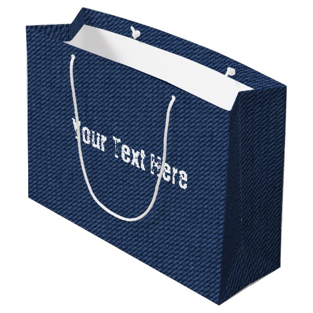 Grande Bolsa de regalo de falso denim azul con texto pers (Angulo reverso)