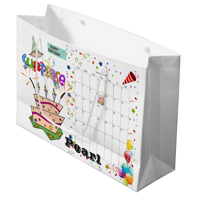 Grande Bolsa de regalo de Feliz Cumpleaños, febrero de 20 (Angulo Anverso)