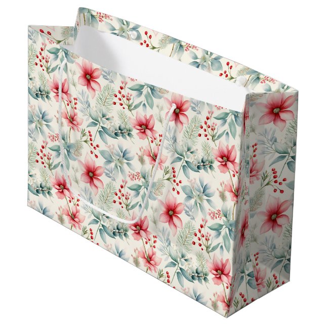 Grande Bolsa de regalo de festividad floral roja (Angulo Anverso)