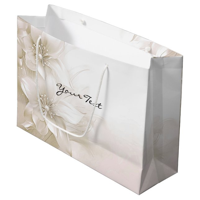 Grande Bolsa de regalo de flores blancas crema elegantes (Angulo Anverso)