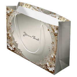 Grande Bolsa de Regalo de Flores Blancas Modernas Perlas
