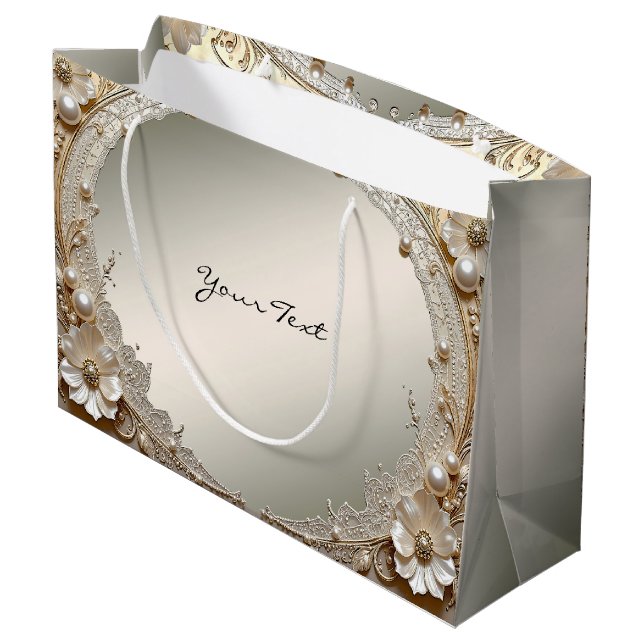 Grande Bolsa de Regalo de Flores Blancas Modernas Perlas (Angulo reverso)