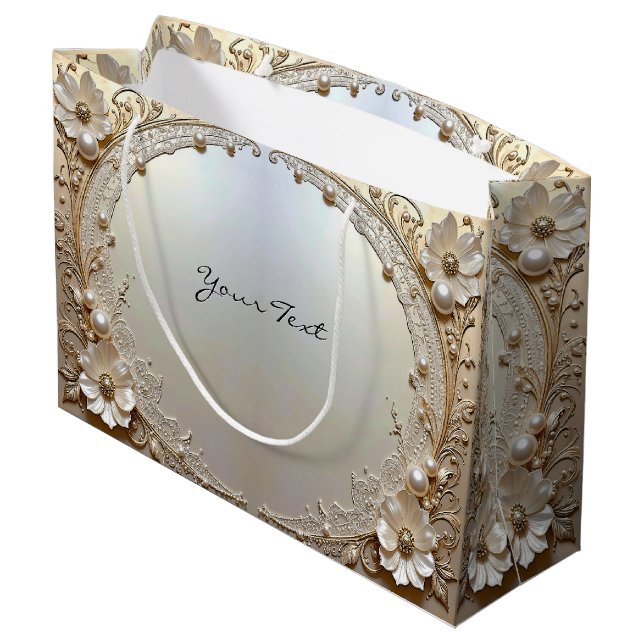 Grande Bolsa de regalo de flores blancas modernas perlas (Angulo reverso)