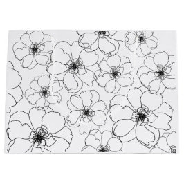 Grande Bolsa de regalo de flores blancas y negras