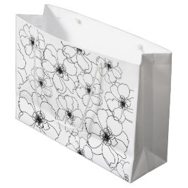 Grande Bolsa de regalo de flores blancas y negras