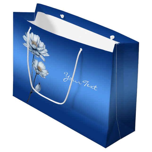 Grande Bolsa de regalo de flores de acuarela azul (Angulo Anverso)