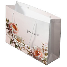 Grande Bolsa de regalo de flores decorativas rosadas y bl