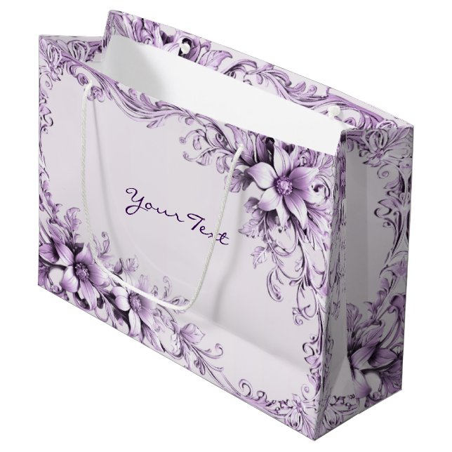 Grande Bolsa de regalo de flores moradas con estilo (Angulo Anverso)
