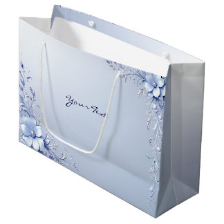 Grande Bolsa de regalo de flores ornamentadas azules con 