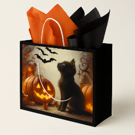 Grande Bolsa de regalo de gato negro de Halloween lindo