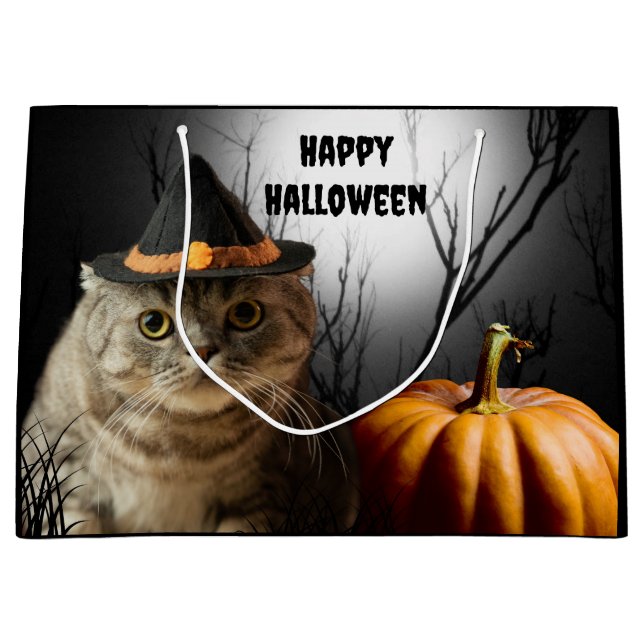 Grande Bolsa de regalo de gato para brujas de Halloween (Anverso)