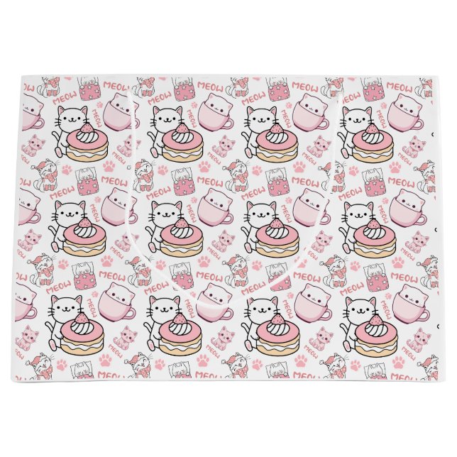 Grande Bolsa de regalo de gato rosa y blanco (Anverso)