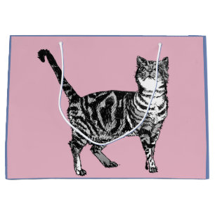 Grande Bolsa de regalo de gatos de gatos de mesa rosada