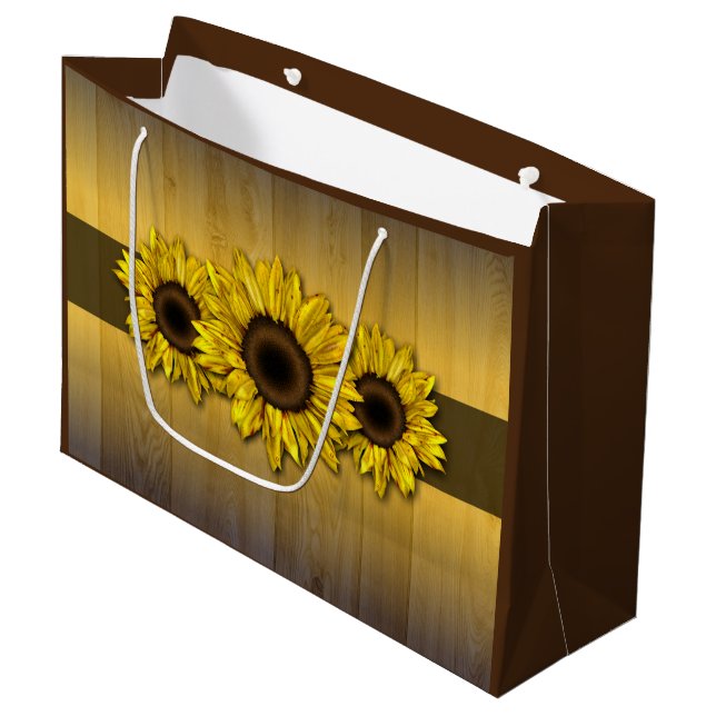 Grande Bolsa de regalo de girasol amarillo de madera rúst (Angulo Anverso)