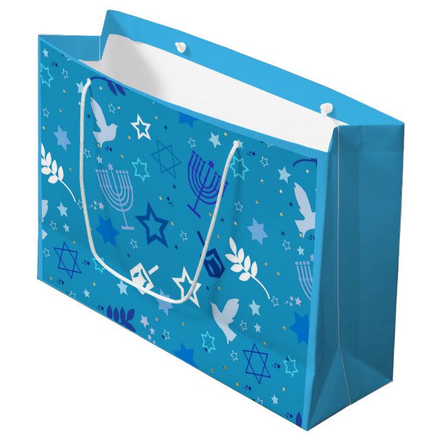 Grande Bolsa de regalo de Hanukkah Stars (Angulo Anverso)