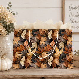 Grande Bolsa de regalo de hojas de otoño en marrón, beige