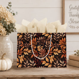 Grande Bolsa de regalo de hojas de otoño en marrón dorado