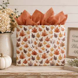 Grande Bolsa de regalo de hojas de otoño en naranja quema