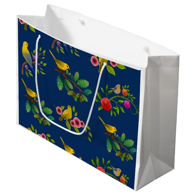 Grande Bolsa de regalo de impresión de pájaros florales a (Angulo Anverso)