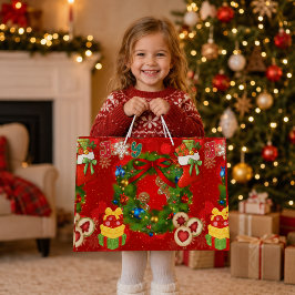 Grande Bolsa de regalo de jengibre Corona Navideña Festiv