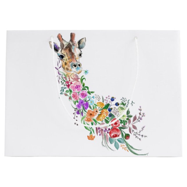 Grande Bolsa de regalo de jirafa de flores (Anverso)
