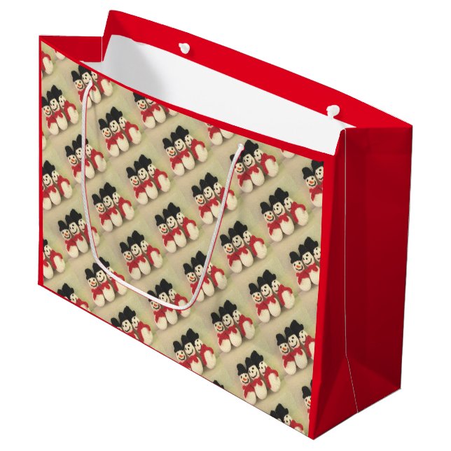 Grande Bolsa de regalo de los navidades Snowmen (Angulo Anverso)