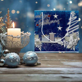 Grande Bolsa de regalo de Navidad alegre azul y blanca co