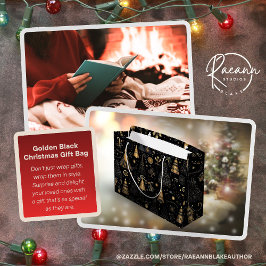 Grande Bolsa de regalo de Navidad dorada negra para las f