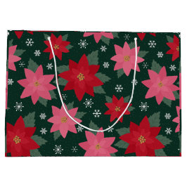 Grande Bolsa de regalo de Navidad elegante con poinsettia