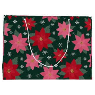 Grande Bolsa de regalo de Navidad elegante con poinsettia