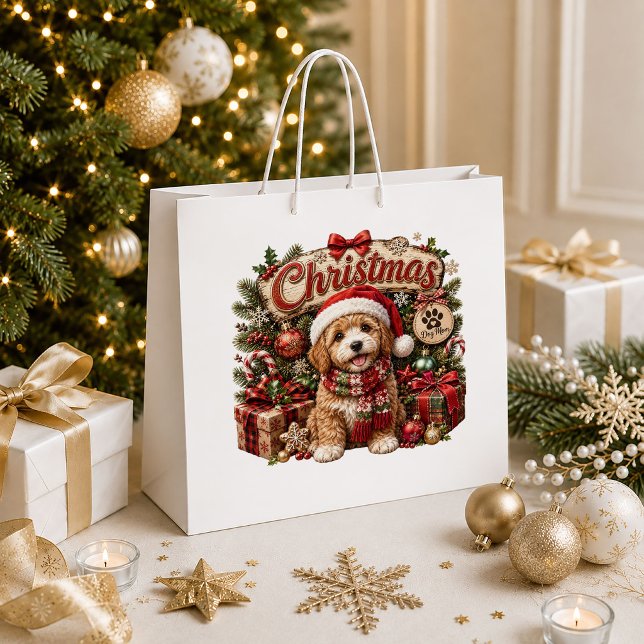 Grande Bolsa de regalo de Navidad moderna para perro copo (Modern Christmas Dog Snowflake Holiday Gift Bag

)