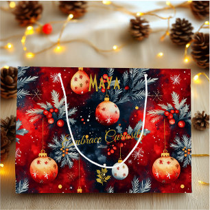 Grande Bolsa de regalo de Navidad roja y dorada con decor