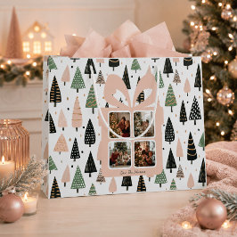 Grande Bolsa de regalo de Navidad rosa moderna personaliz
