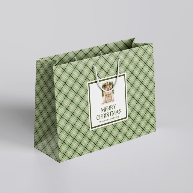 Grande Bolsa de regalo de Navidad rústica Tierra Neutral  (Rustic Christmas Gift Bag Earthy Neutral Minimal Look)