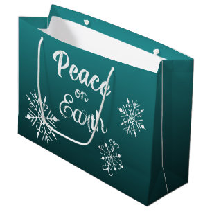 Grande Bolsa de regalo de Navidad Teal Peace on Earth