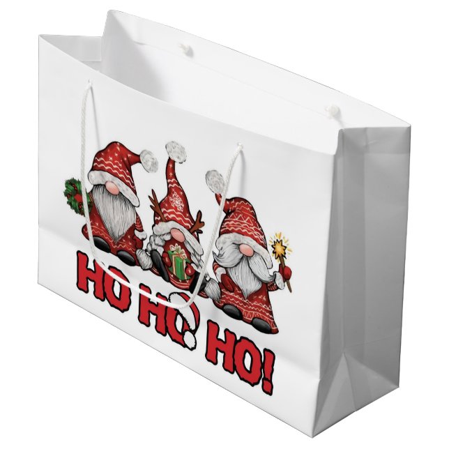 Grande Bolsa de regalo de Navidad Tres Gnomos Festivos (Angulo Anverso)