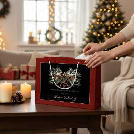 Grande Bolsa de regalo de Nochebuena de piña nevada rústi