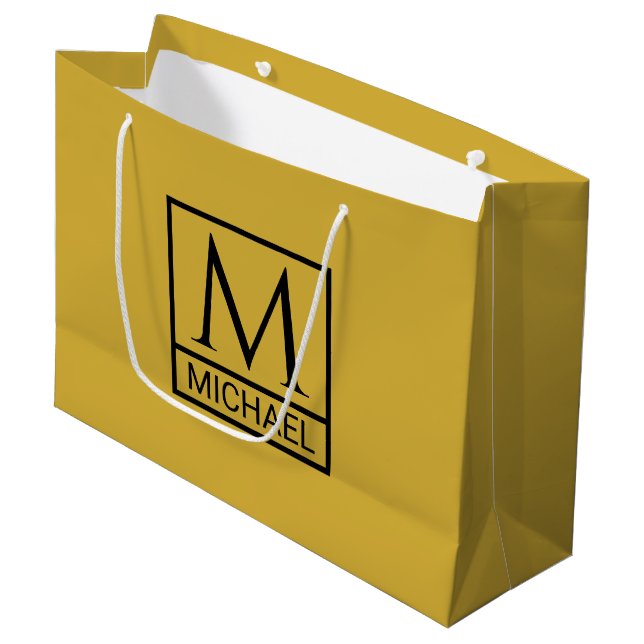 Grande Bolsa de regalo de oro M personalizada con nombre  (Angulo Anverso)