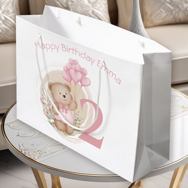 Grande Bolsa De Regalo De Oso Rosado Para El Chica (Cute 2nd Birthday Pink Bear Gift Bag For Girl)