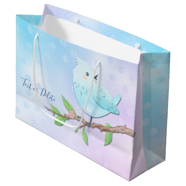 Grande Bolsa de regalo de pájaro azul (Angulo Anverso)