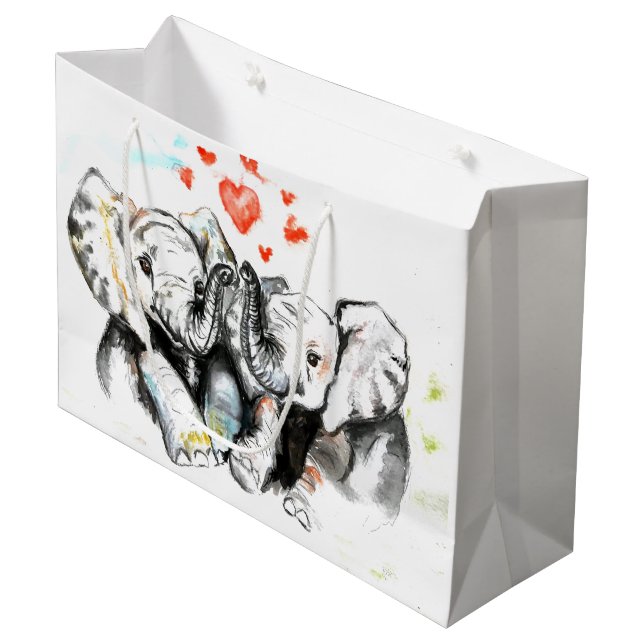 Grande Bolsa de regalo de pareja de elefante lindo (Angulo Anverso)