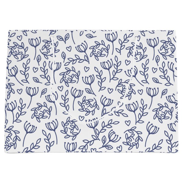 Grande Bolsa de regalo de Pascua blanca con patrón floral (Anverso)