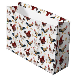 Grande Bolsa de regalo de patrón de pollo acuarela